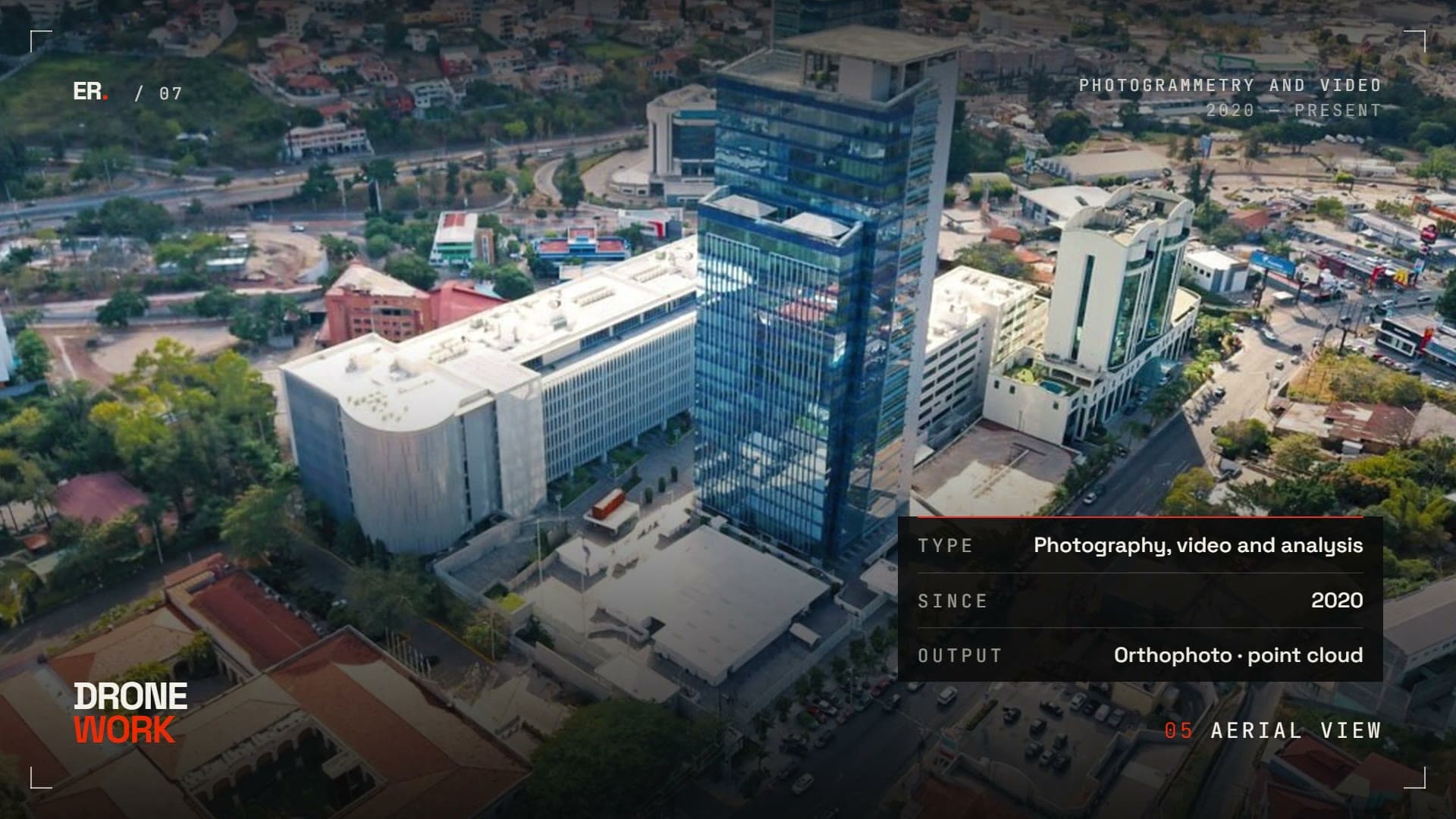 Aerial photograph of a group of buildings in the city
