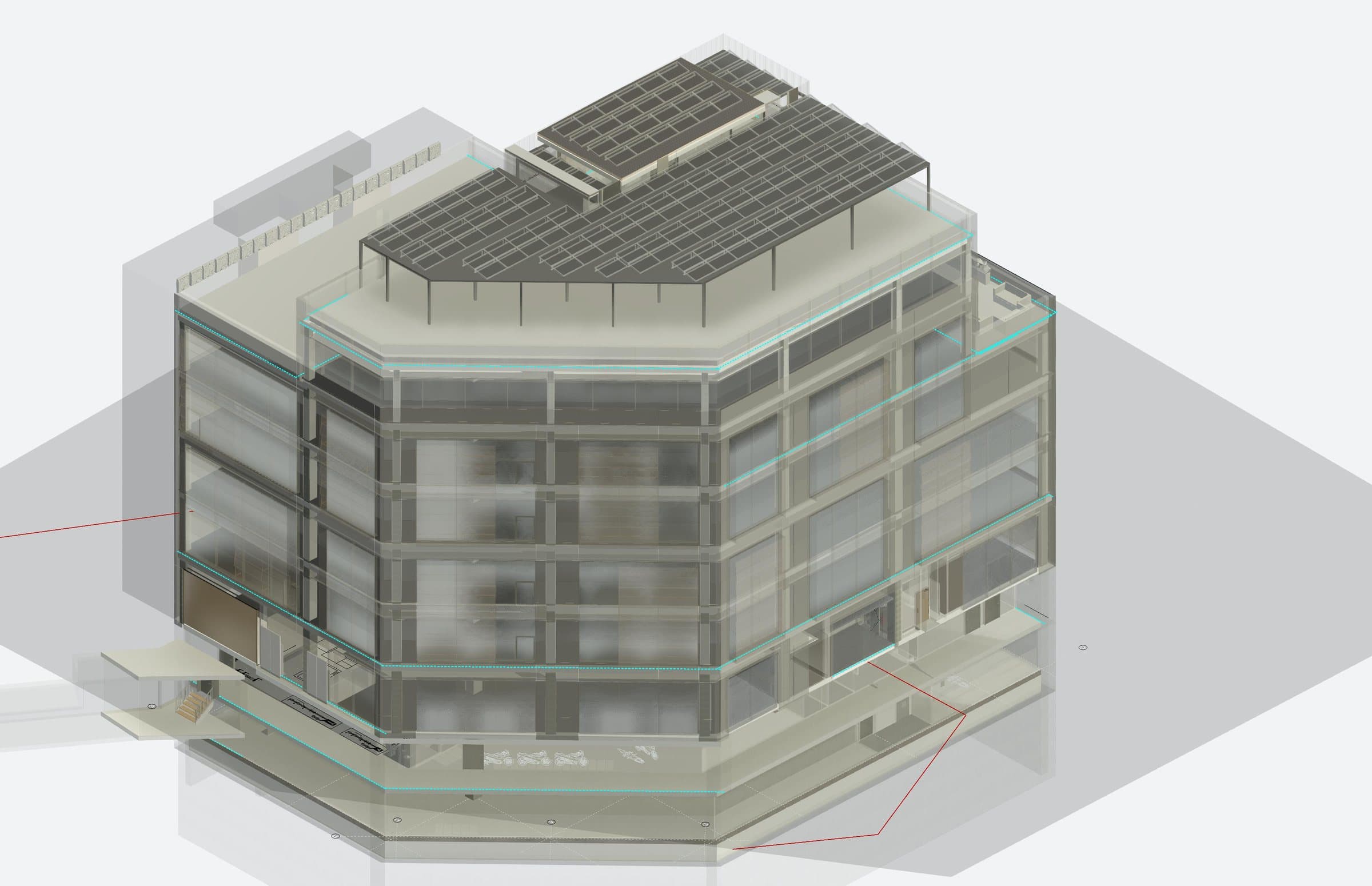 Vista axonométrica del modelo BIM de Pujades 101
